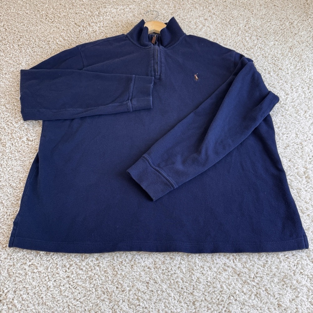 Polo Ralph Lauren Estate Rib Quarter Zip Pullover Men's XL Navy Blue Cotton Pony
